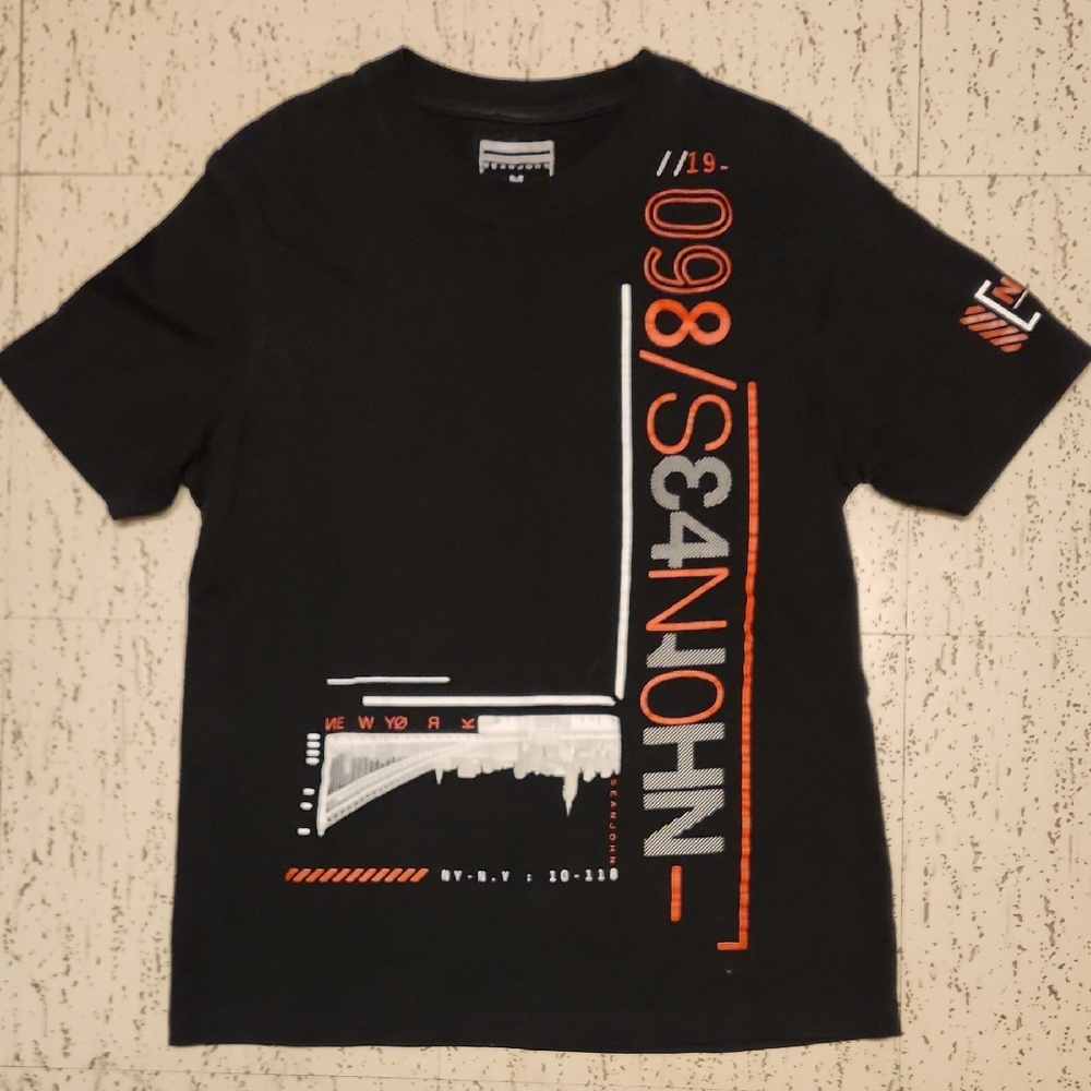 Sean John Black Big Spellout Full Graphic T-Shirt Vintage Y2K